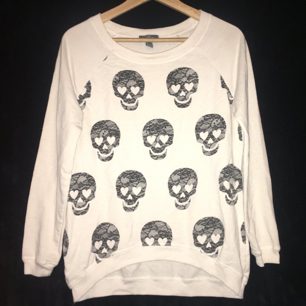 Casual Scoop Neck Baseball Sweater Skull Print